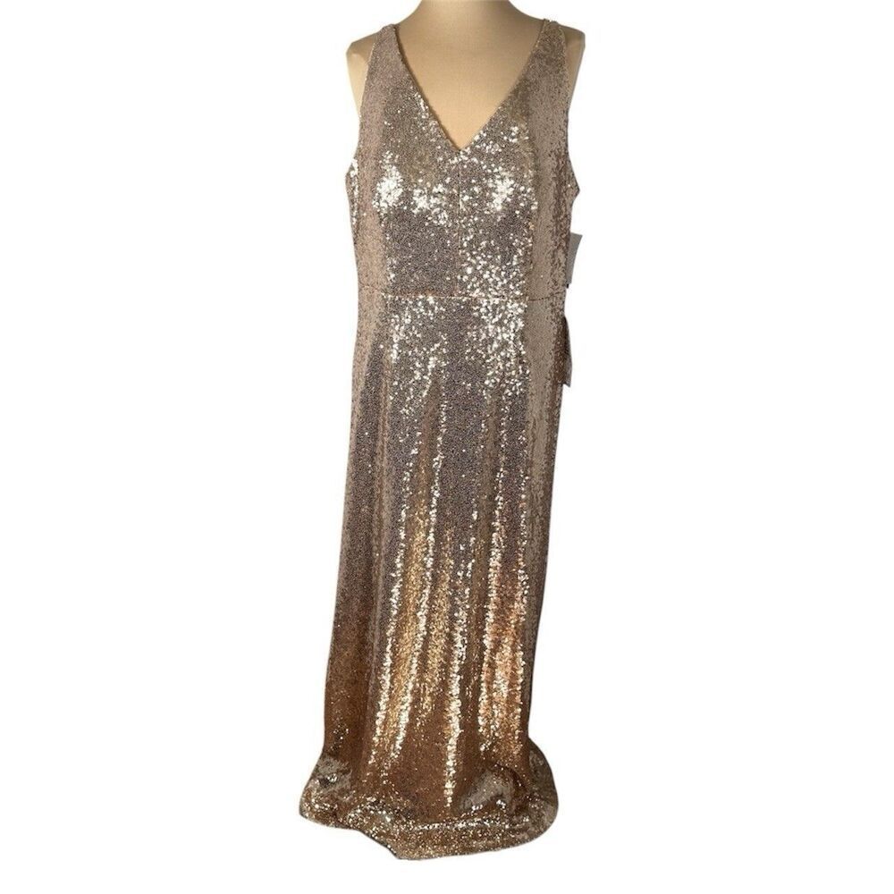 NightWay Sz 20W Sequin Rose-gold Maxi Sleeveless Ball Gown Bridesmaid Festive